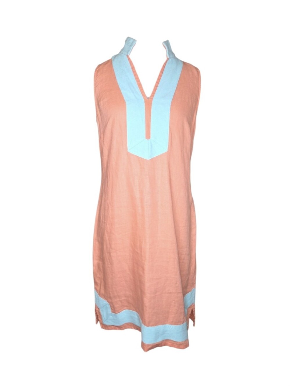 Sail To Sable 100% Linen Orange Sherbert Shift Dress Size M